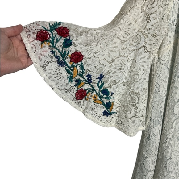 Umgee‎ Women's Floral Embroidered Lace Overlay Tunic Mini Dress Size Large - Picture 3 of 5